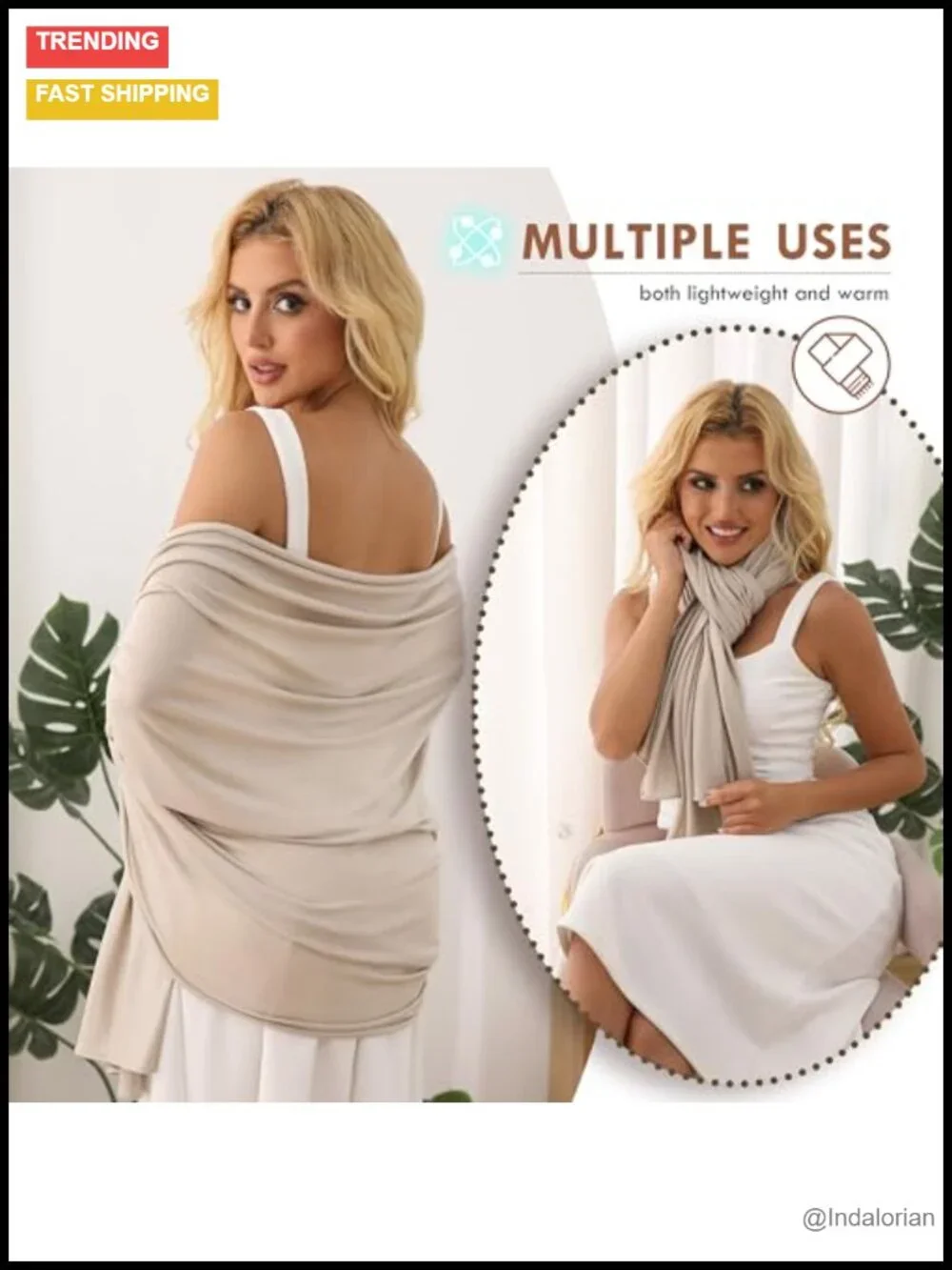 Tencel Shawl Wrap Lightweight Pashmina Blanket Scarf UPF 50 Travel Essential